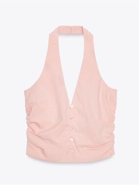 Zara Blush Pink Halter Button-Front Top